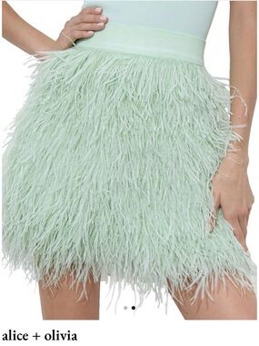 Alice + Olivia Pale Mint Feathered Mini Skirt